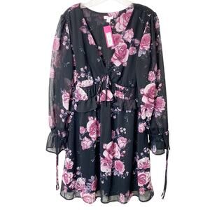 Xhilaration Purple Flower Women Longsleeve Medium New Polyester Dress